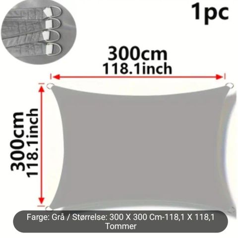 Vanntett solseil på 3 x 3 meter