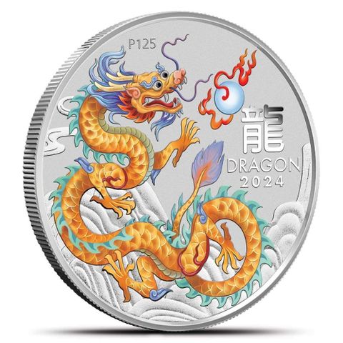 2024 Australia 1/2 oz Sølv Lunar S3 Year of the Dragon Farget Gylden