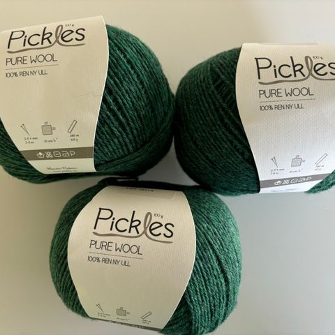 🧶 3 nøster (300g) grønn Pickles Pure Wool