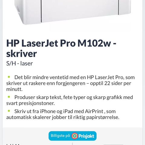 HP LaserJet Pro M102w - skriver