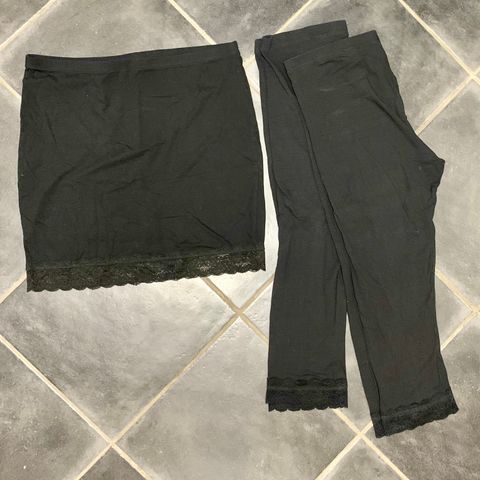 3/4 lange tights str L med blondekant og skjørt str M med blondekant sort