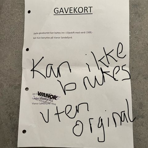 Gavekort på dekkhotell og oljeskift