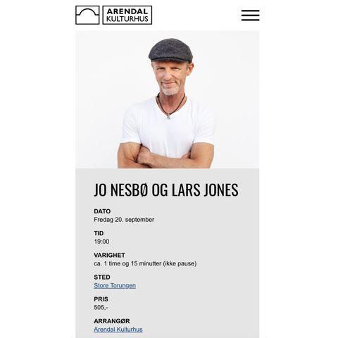 Jo Nesbø og Lars Jones på Arendal Kulturhus