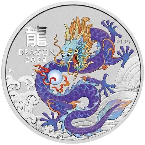 2024 Australia 1 oz Sølv Lunar S3 Year of the Dragon Farget Lilla