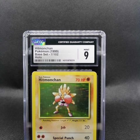 Hitmonchan Base Set 7/102 Holo Unlimited Holo Rare CGC 9 Mint 7/102