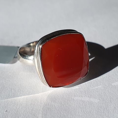 Indian Carnelian 12.77ct Sølv 925 Silver Limited Edtion Ring Str.57.5