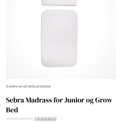 Madrass til sebra sengen junior & grow