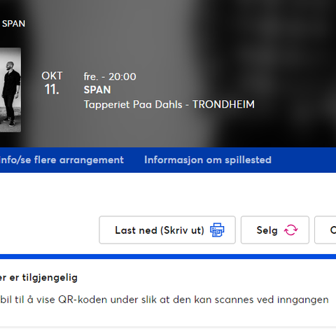 3 stk billetter til Span i Trondheim 11. oktober