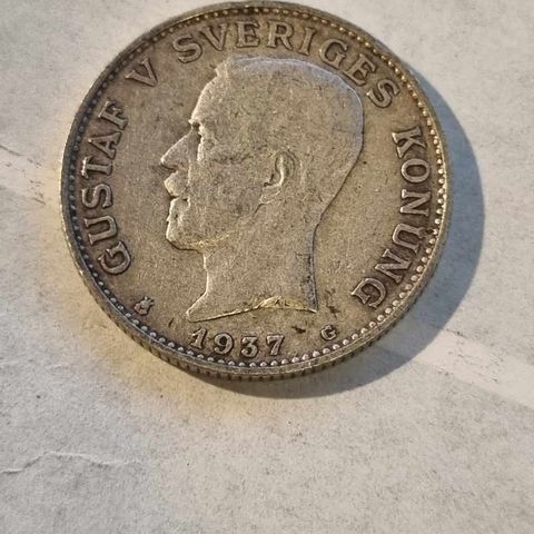 1 krona 1937 Sverige, sølvmynt