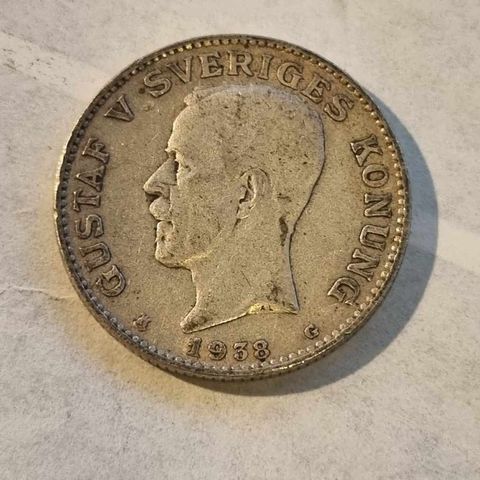 1 krona 1938 Sverige, sølvmynt