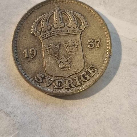 25 öre 1937 Sverige, sølvmynt