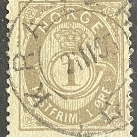 Norge frimerker stemplet,  nk 49 II, 1 øre 20mm 1886, pent rundstpl.