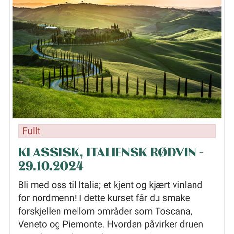 Vinmonopolet klassisk italiensk rødvin kurs