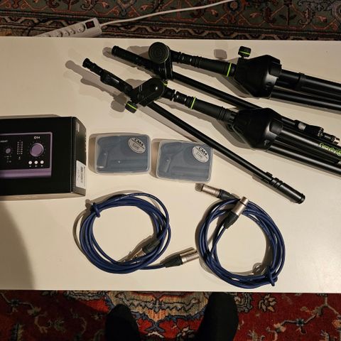 Hjemmestudio akustisk. Line Audio CM4, Audient iD14 MkII, xlr, stativ