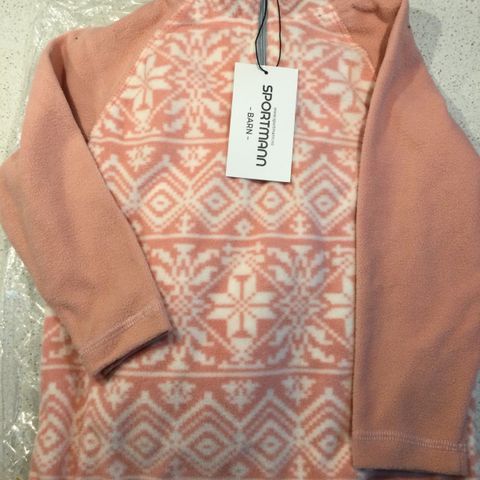 Fleece sett bukse og genser rosa og hvitt str 98/104 - ubrukt