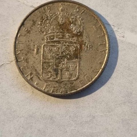 1 krona 1957 Sverige, sølvmynt