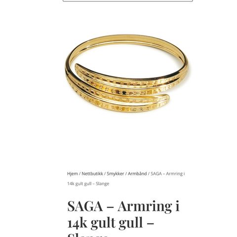 Saga «slange» 14 karat gull armbånd