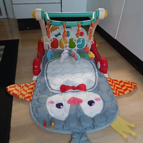 4-i-1 multifunksjons babygym, lekematte, rullator, piano