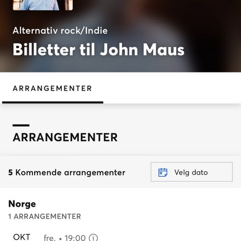 Billetter til John maus ønskes kjøpt