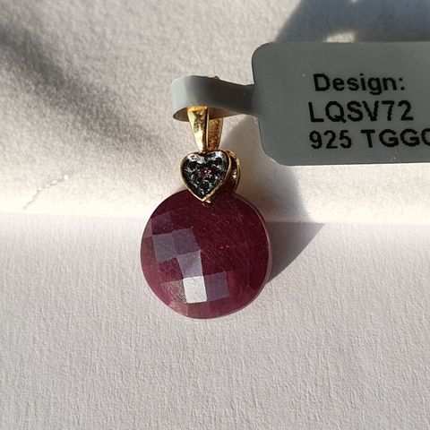 Indian Rubin Ruby & Pink Tourmaline Gold Plated 925 Silver Pendant Anheng 6.96ct