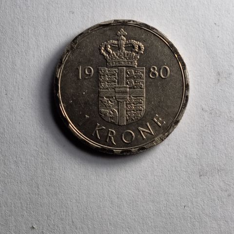 Dansk 1 kroner mynt 1980 Dronning Margrethe 2