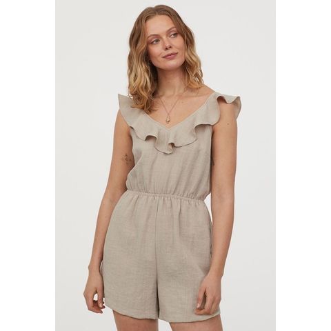 Jumpsuit med v hals og volang, H&M, 40