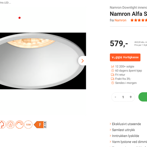 6 stk. Nye downlights -Alfa Soft Trimless Warmdim 10 W