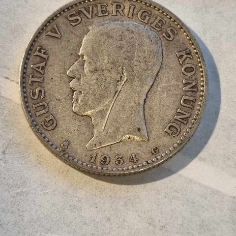 1 krona 1934 Sverige, sølvmynt