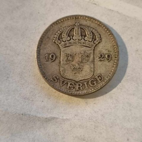 25 öre 1929 Sverige, sølvmynt