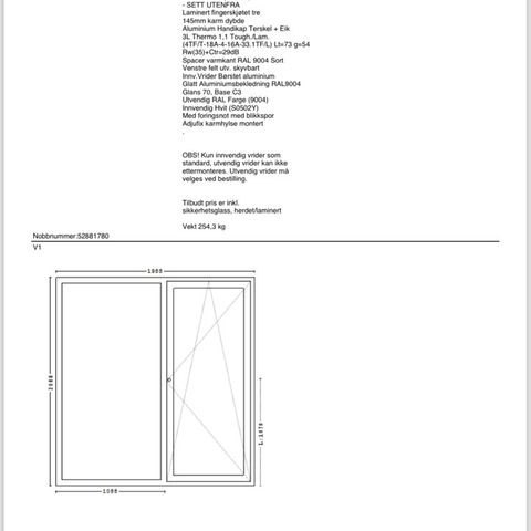 Natre kombindør glass hvit innvendig/svart utvendig