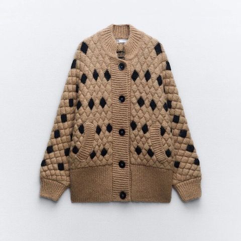 ZARA WOMAN  TAUPE BROWN QUILTED KNIT CARDIGAN  JAKKE i Str. S