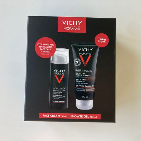 Vichy Homme Hydra Mag C+ dag- og øyekrem og dusjsåpe