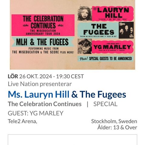 Ms Lauryn Hill & The Fugees BILLETTER