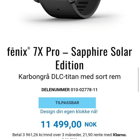 GARMIN FENIX 7X PRO SAPPHIRE SOLAR 51MM karbongrå/HELT NY