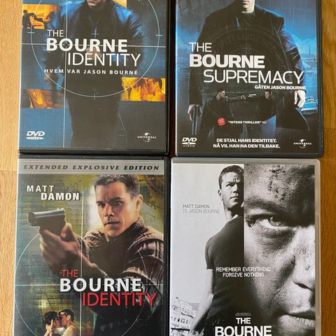 ALLE 4 DVD FILMENE MED MATT DAMOND SOM JASON BOURNE, SELGES SAMLET FOR 100,-.