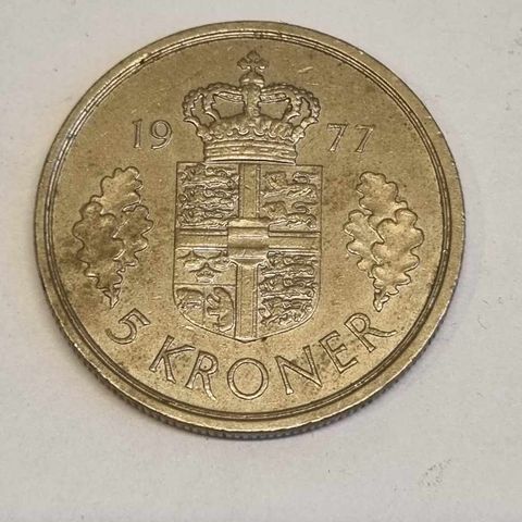 5 kroner 1977 Danmark, meget pen