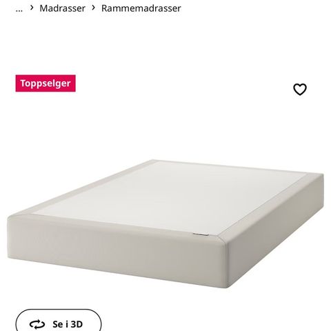 Snarum rammemadrass fra IKEA 160x200 med overmadrass