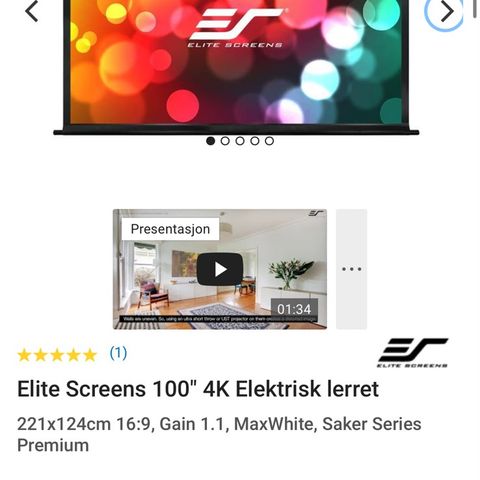 Elite Screens Elektrisk Projektor Lerret