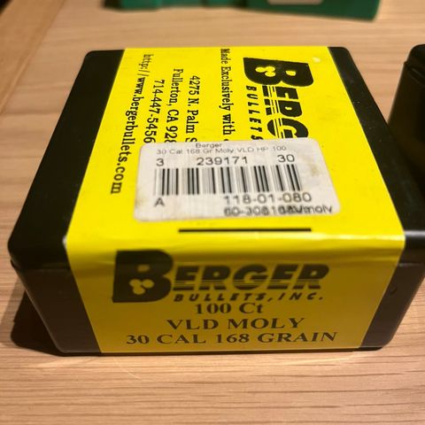 Berger Bullets VLD Moly 30 cal 168 grain