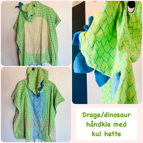 Drage/Dinosaur Badehåndkle med hette!