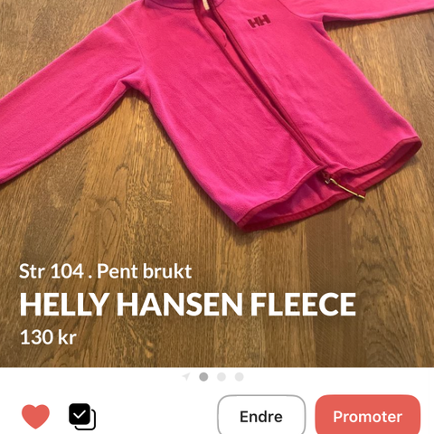 Helly Hansen fleece genser str 104 rosa