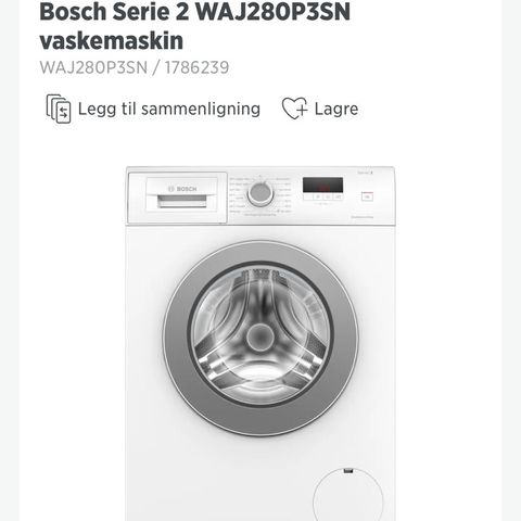 Bosch vaskemaskin - ca ett år gammel