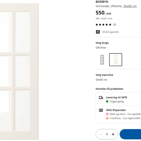 Ikea Bodbyn offwhite vitrinedør 30B x 80H ønskes kjøpt x2