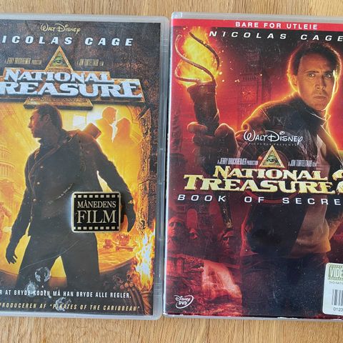 2 DVD FILMER MED NATIONAL TREASURE 1 OG 2, SELGES SAMLET FOR 50,-.