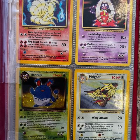 Pokemon kort, Ninetales, Jynx, Mariruri og Pidgeot.