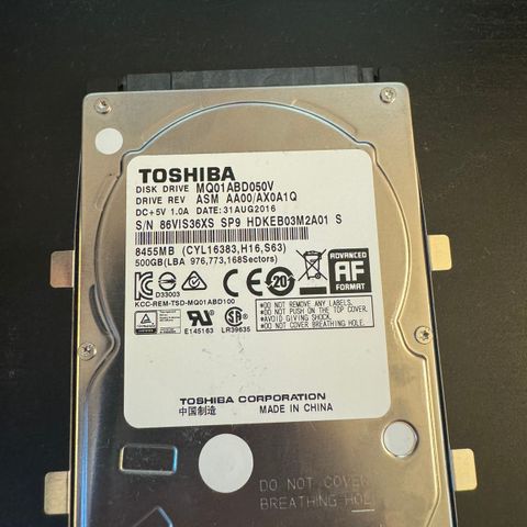 Toshiba harddisk 500GB