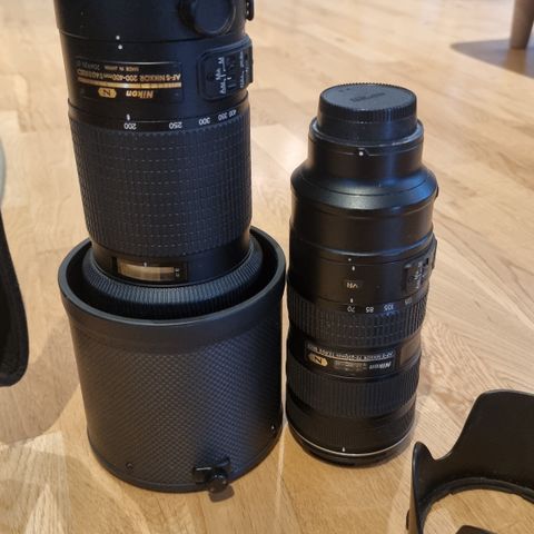 Nikon AF-S Nikkor 200-400mm f4,VRII ED og 70-200 f2.8 VR ED.