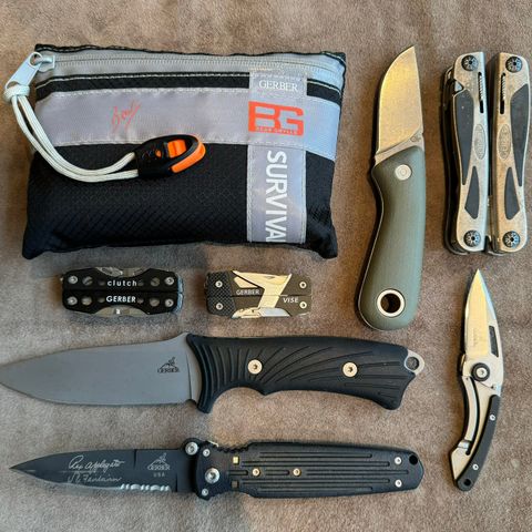 Gerber kniver samling! - eller enkelt kniv. Nå med Bear Grylls Survival Kit