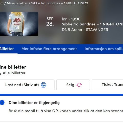 Sibbe fra Sandnes, ståplass lør 28. september på DnB Arena