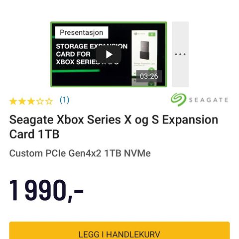 Seagate ekstern harddisk til Xbox X/S 1TB